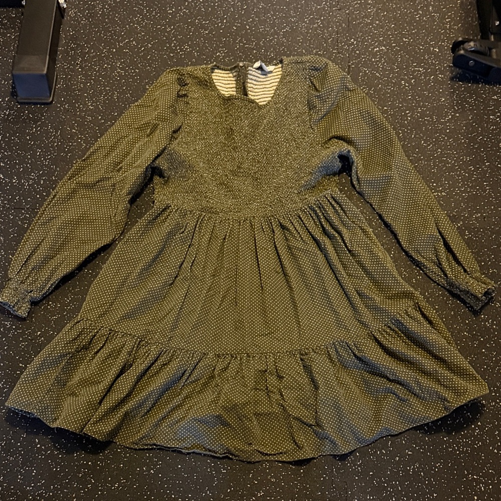 American Eagle Outfitters Olive Green Dot Smocked Dress size large